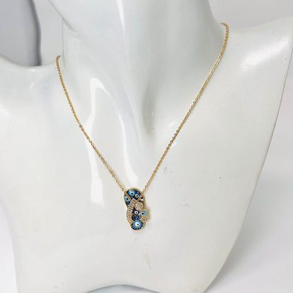 Evil Eye Gold Plated Necklace, Slipper Charm Necklace