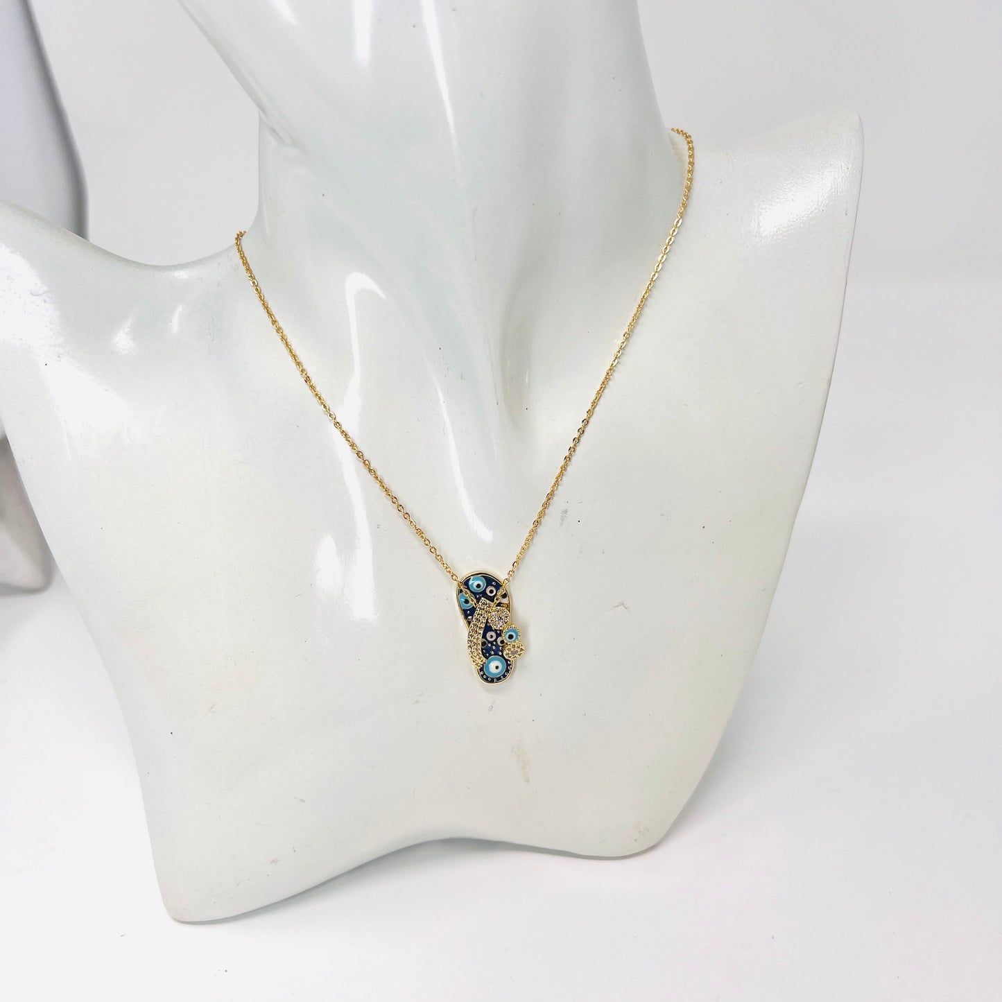 Evil Eye Gold Plated Necklace, Slipper Charm Necklace