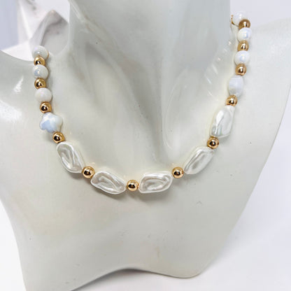Pearl necklace, natural pearls and hematites beads choker necklace
