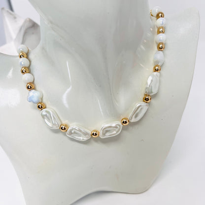Pearl necklace, natural pearls and hematites beads choker necklace
