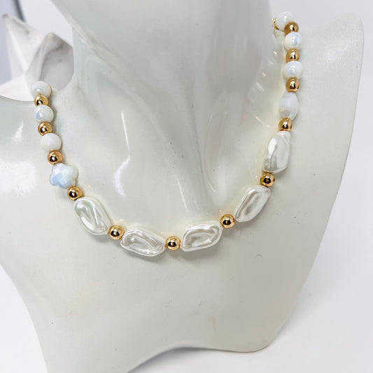 Pearl necklace, natural pearls and hematites beads choker necklace
