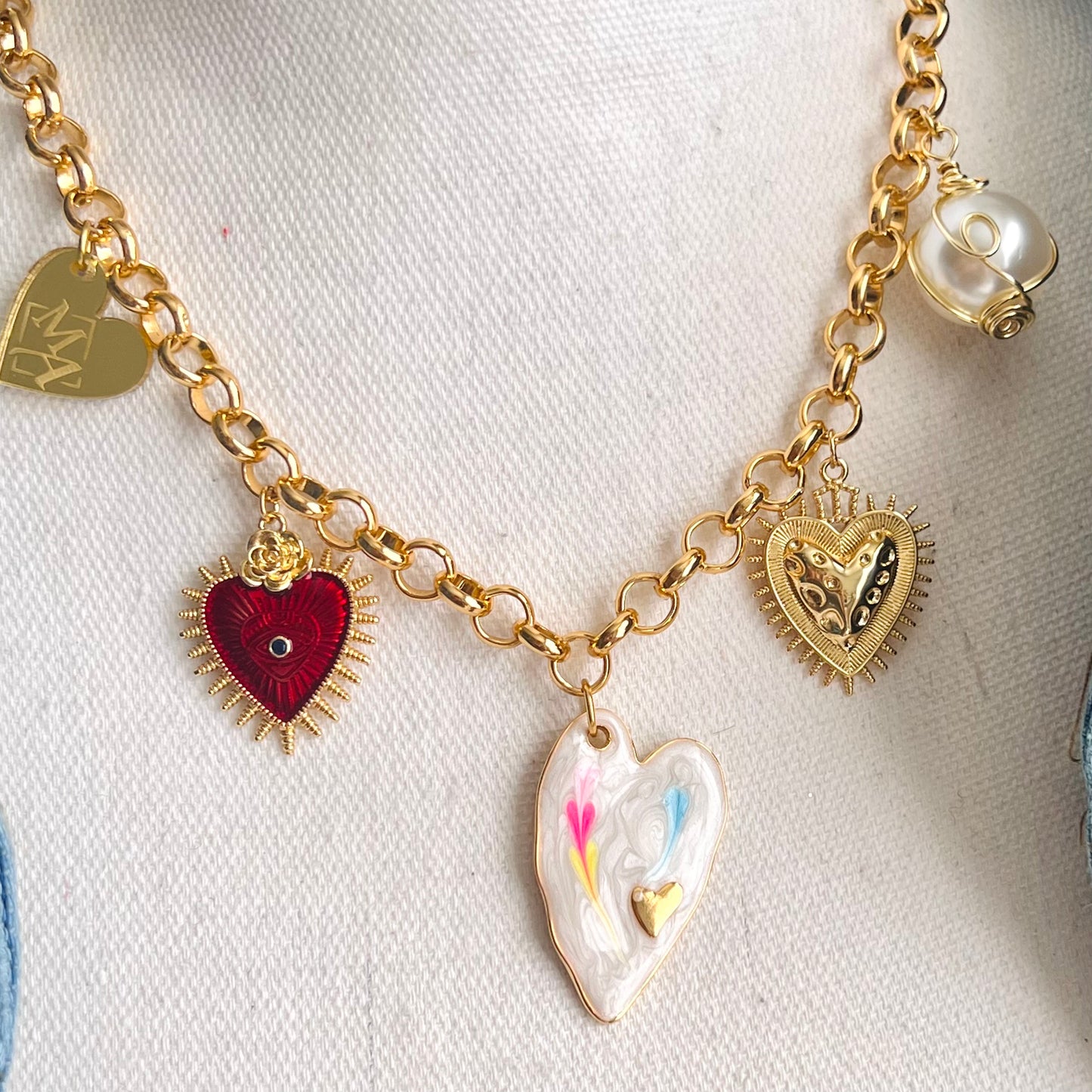 Heart Pendant Necklace, Gold Charm Necklace, Handmade Gold Plated Necklace for Women