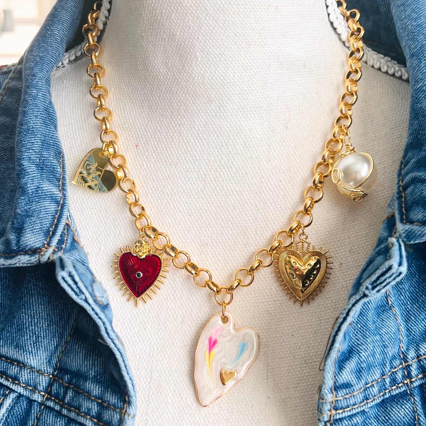 Heart Pendant Necklace, Gold Charm Necklace, Handmade Gold Plated Necklace for Women
