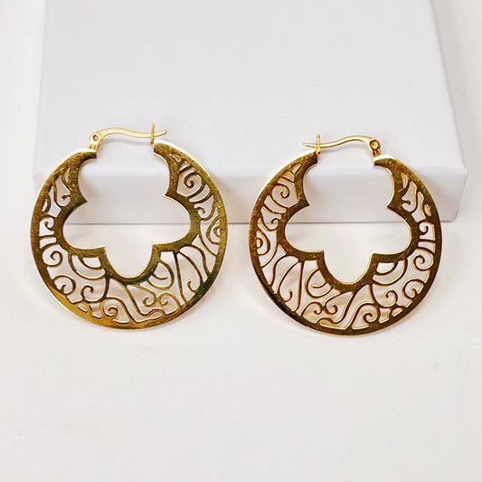 Gold stainless steel hoops, Filigree Hoop Earrings, Dainty Hoops Earrings For Women