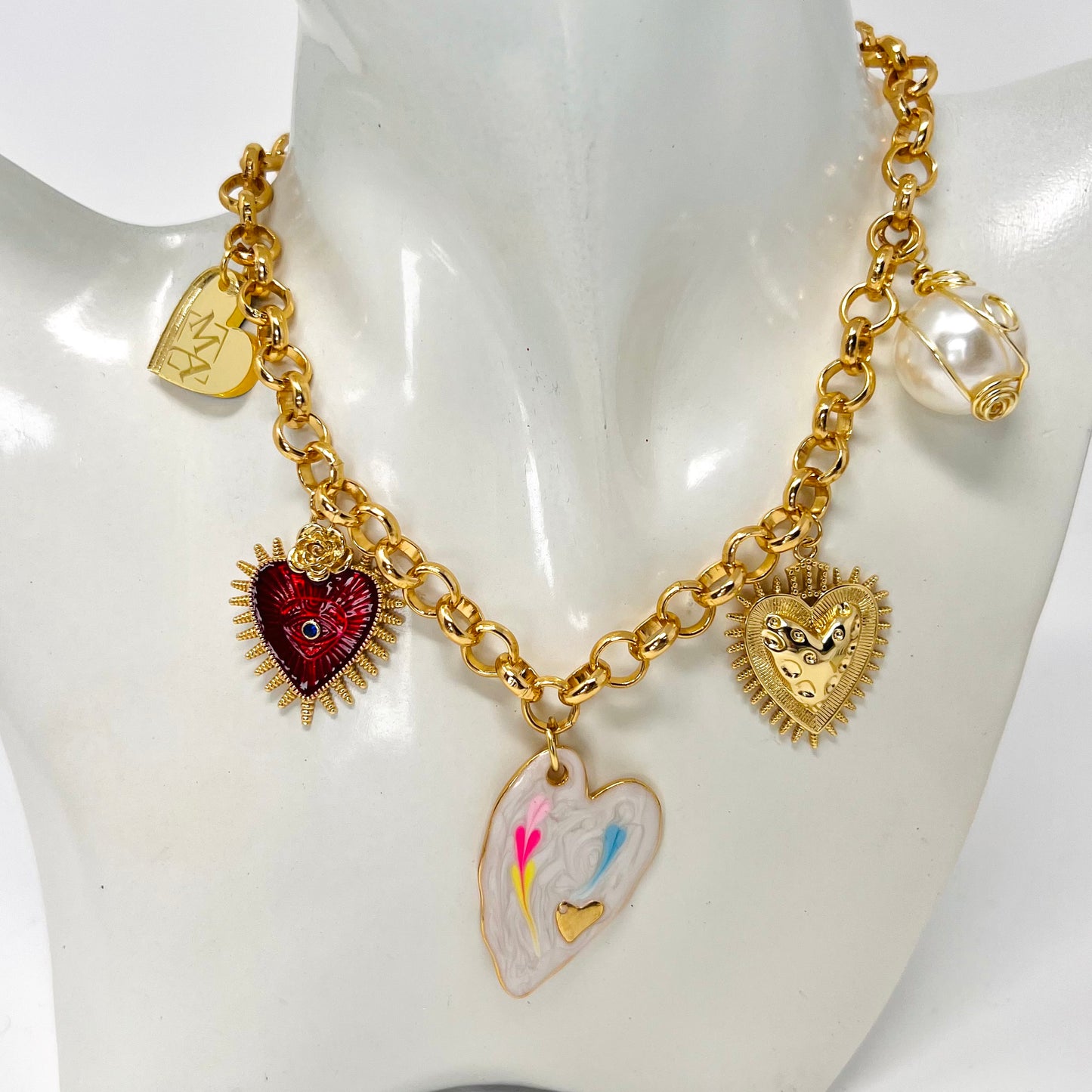 Heart Pendant Necklace, Gold Charm Necklace, Handmade Gold Plated Necklace for Women