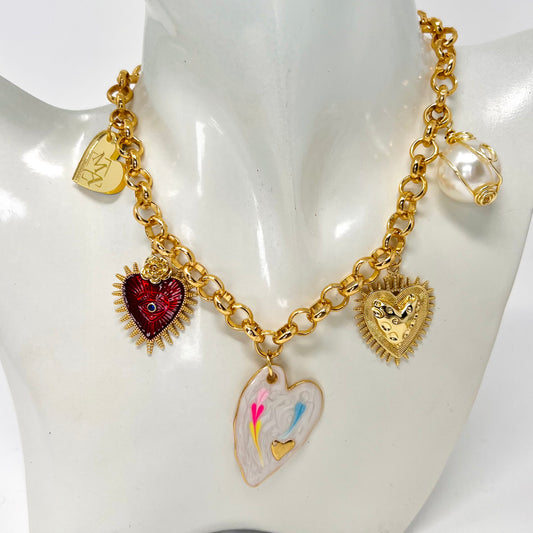 Heart Pendant Necklace, Gold Charm Necklace, Handmade Gold Plated Necklace for Women