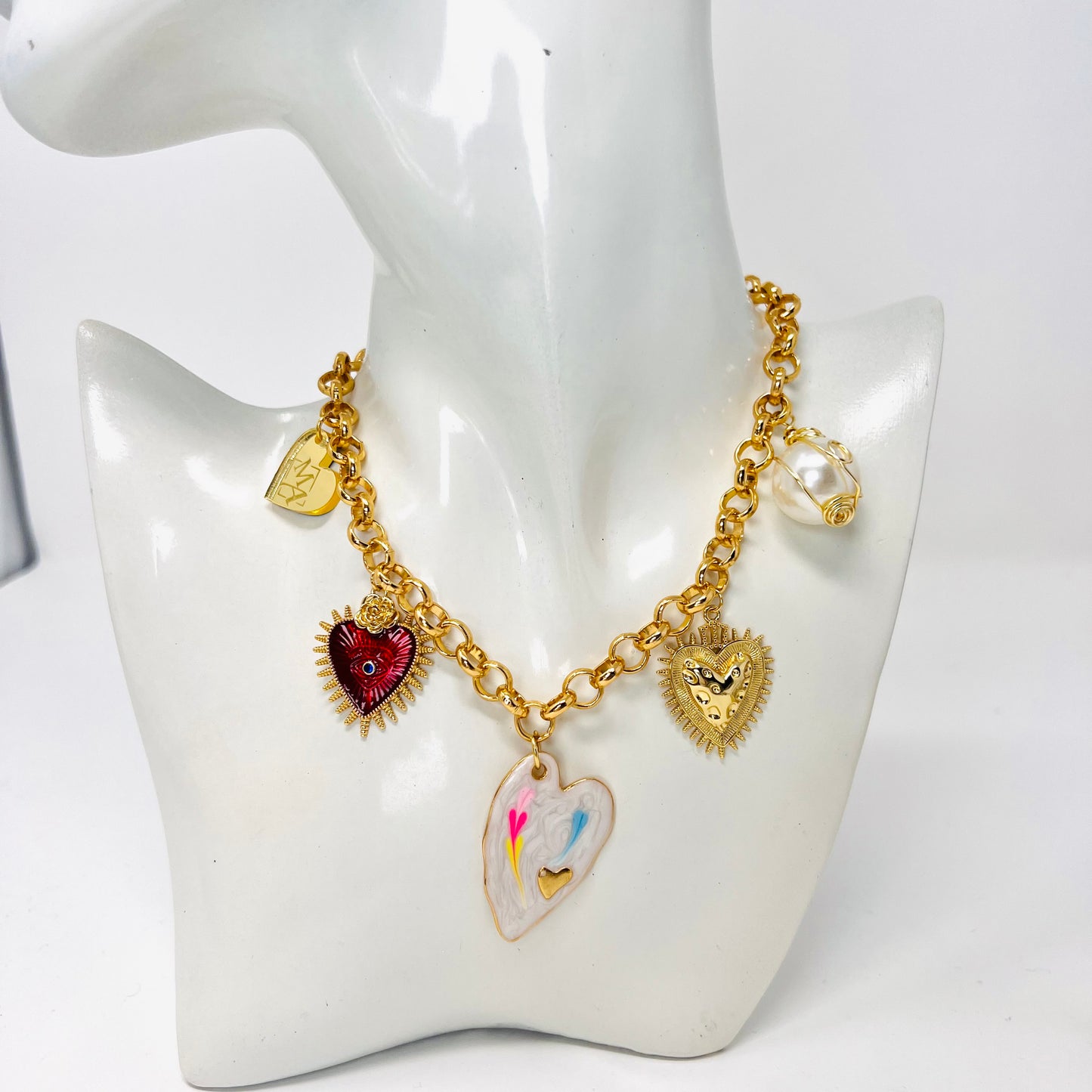Heart Pendant Necklace, Gold Charm Necklace, Handmade Gold Plated Necklace for Women