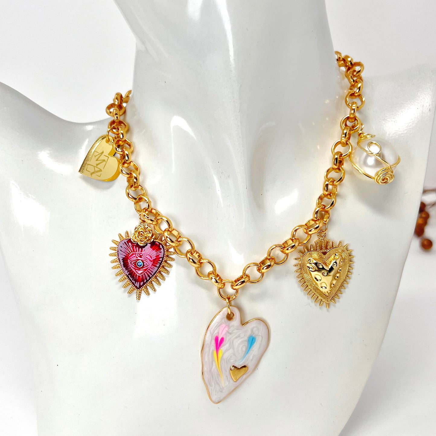 Heart Pendant Necklace, Gold Charm Necklace, Handmade Gold Plated Necklace for Women