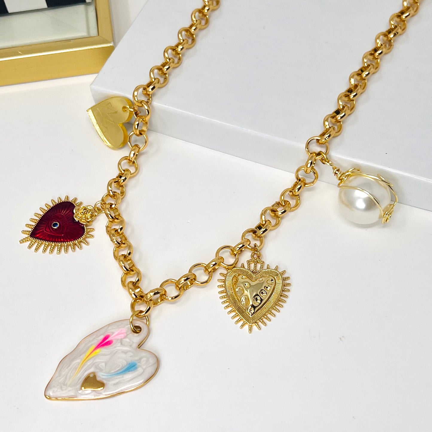 Heart Pendant Necklace, Gold Charm Necklace, Handmade Gold Plated Necklace for Women