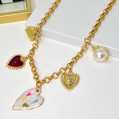 Heart Pendant Necklace, Gold Charm Necklace, Handmade Gold Plated Necklace for Women