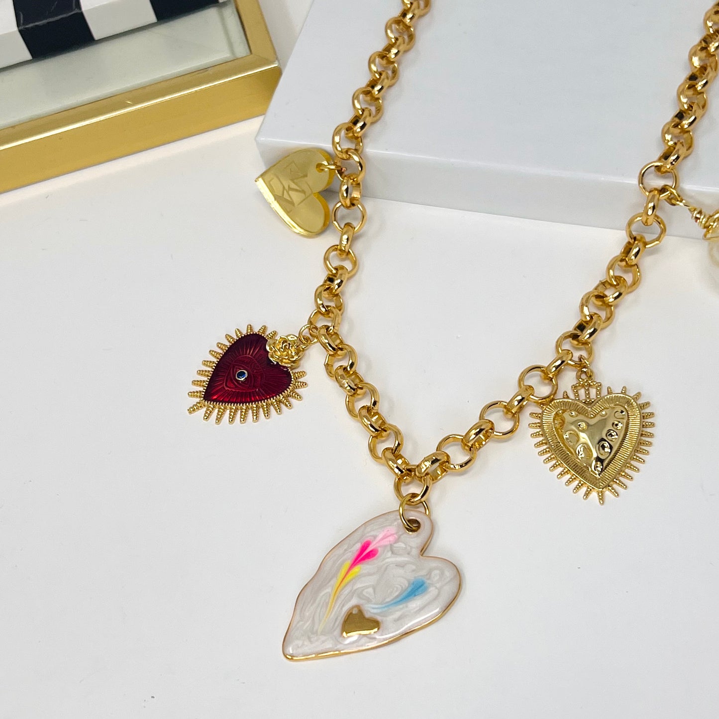 Heart Pendant Necklace, Gold Charm Necklace, Handmade Gold Plated Necklace for Women