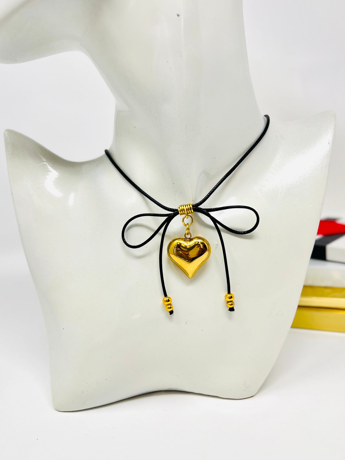 Bow necklace, bow black choker, coquette jewelry, gold plated bow necklace, leather cord necklace gift for her, gift for mom