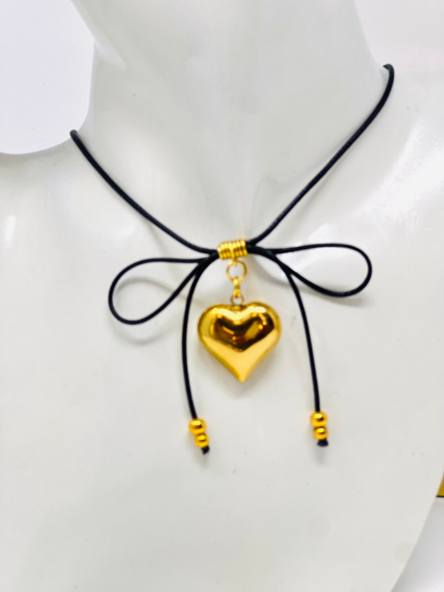 Bow necklace, bow black choker, coquette jewelry, gold plated bow necklace, leather cord necklace gift for her, gift for mom