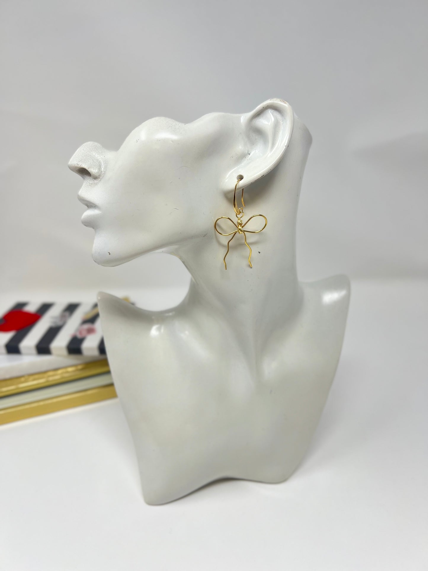 Bow Earrings, gold bow earrings, ribbon earrings, coquette jewelry, coquette earring, minimalist earrings, wire earring, dangle earring bows