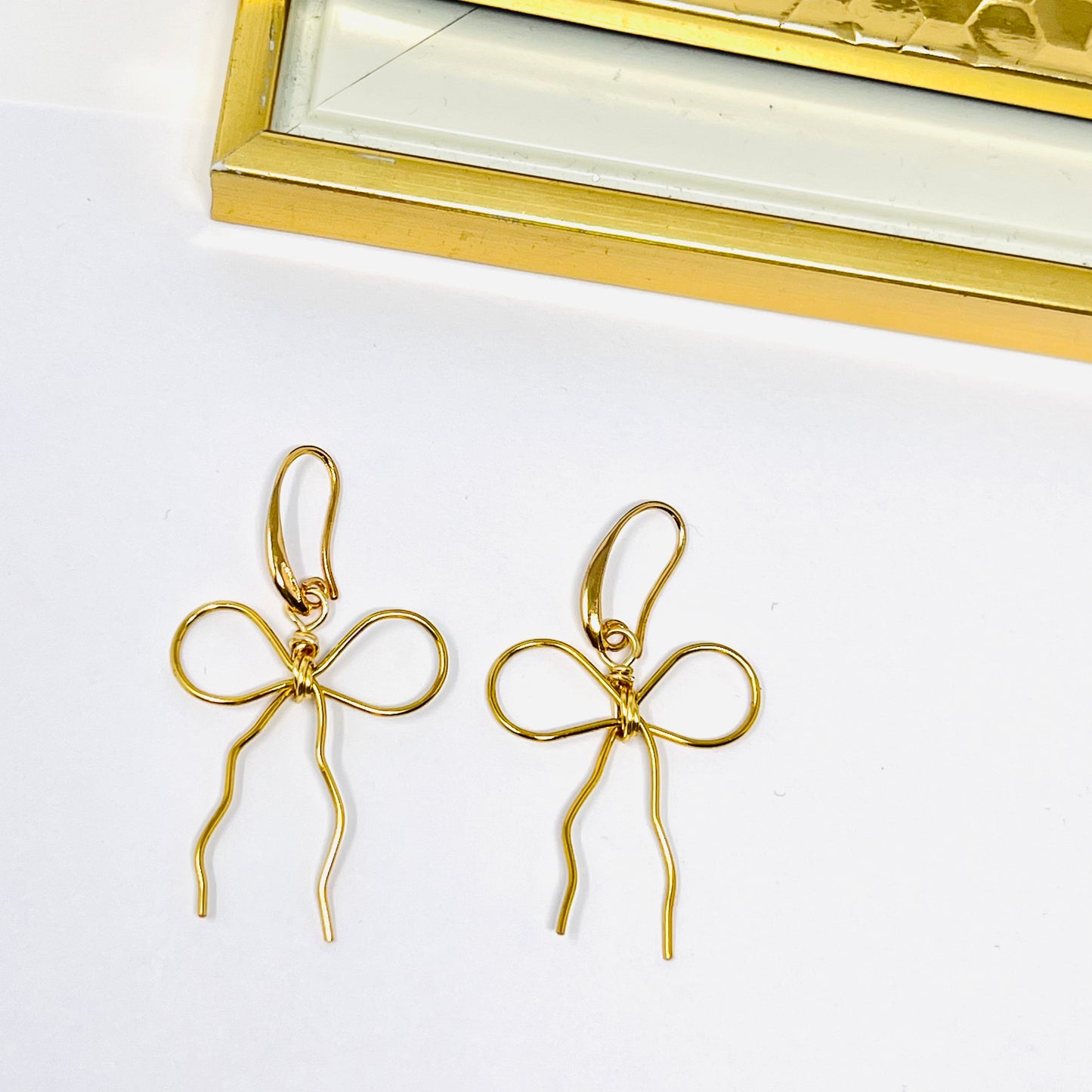 Bow Earrings, gold bow earrings, ribbon earrings, coquette jewelry, coquette earring, minimalist earrings, wire earring, dangle earring bows