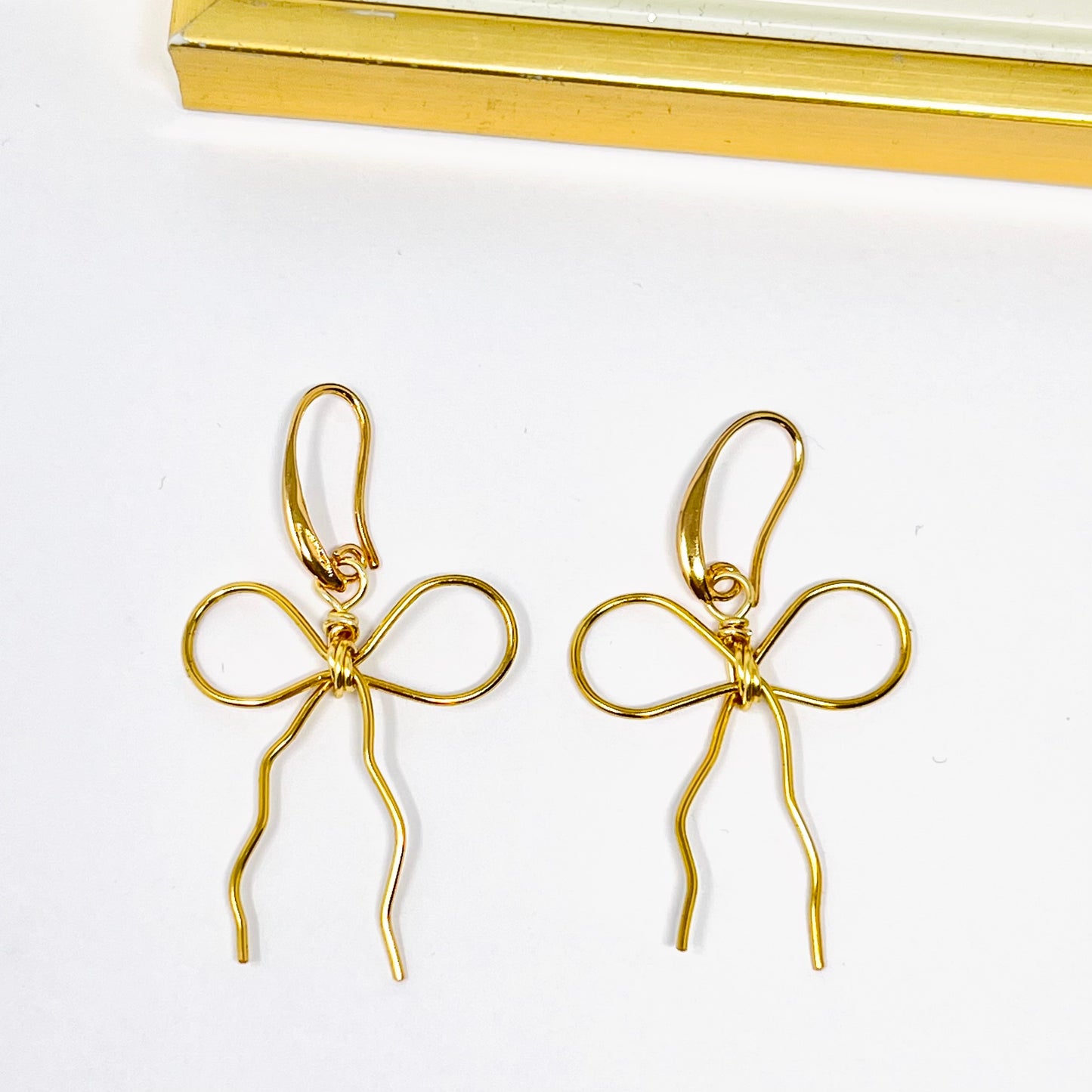 Bow Earrings, gold bow earrings, ribbon earrings, coquette jewelry, coquette earring, minimalist earrings, wire earring, dangle earring bows