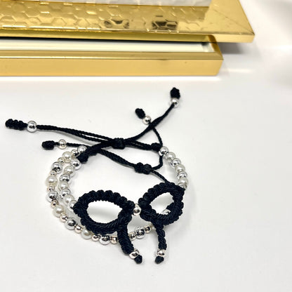 Black Silver bow bracelet, Pearl bow bracelet Set, Knot bracelet, coquette jewelry, y2k bracelet bows, coquette bow, Gold bow bracelet