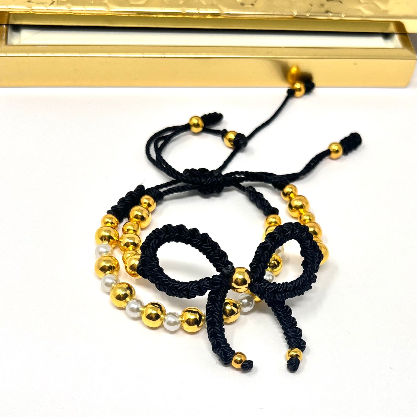 Black Gold  Bow Bracelet, Pearl bow bracelet Set, Knot bracelet, coquette jewelry, y2k bracelet bows, coquette bow, Gold bow bracelet