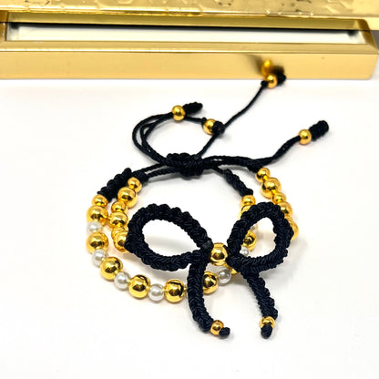 Black Gold  Bow Bracelet, Pearl bow bracelet Set, Knot bracelet, coquette jewelry, y2k bracelet bows, coquette bow, Gold bow bracelet