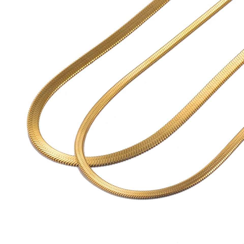 Gold snake chain, Snake chain necklace, Flat Herringbone Necklace, gold collar necklace, Stainless steel jewelry