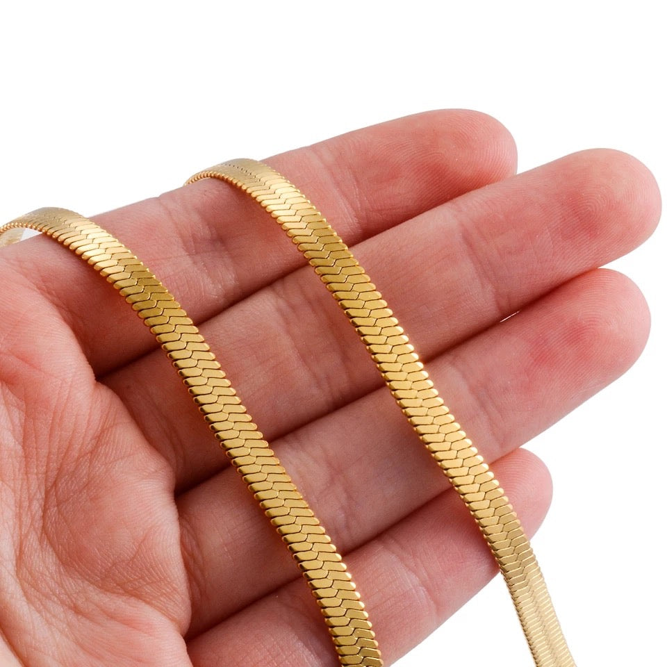 Gold snake chain, Snake chain necklace, Flat Herringbone Necklace, gold collar necklace, Stainless steel jewelry
