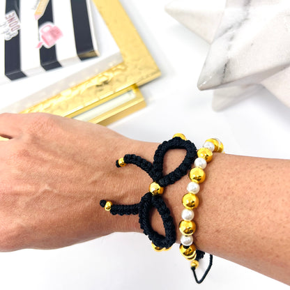 Black Gold  Bow Bracelet, Pearl bow bracelet Set, Knot bracelet, coquette jewelry, y2k bracelet bows, coquette bow, Gold bow bracelet