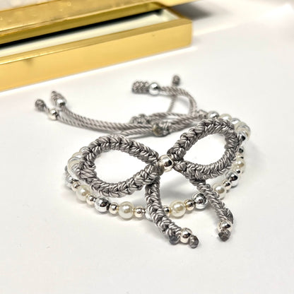 Silver bow bracelet, Pearl bow bracelet Set, Knot bracelet, coquette jewelry, y2k bracelet bows, coquette bow, Gold bow bracelet