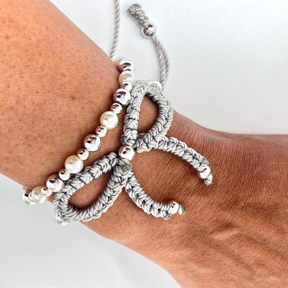 Silver bow bracelet, Pearl bow bracelet Set, Knot bracelet, coquette jewelry, y2k bracelet bows, coquette bow, Gold bow bracelet