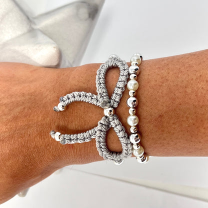 Silver bow bracelet, Pearl bow bracelet Set, Knot bracelet, coquette jewelry, y2k bracelet bows, coquette bow, Gold bow bracelet