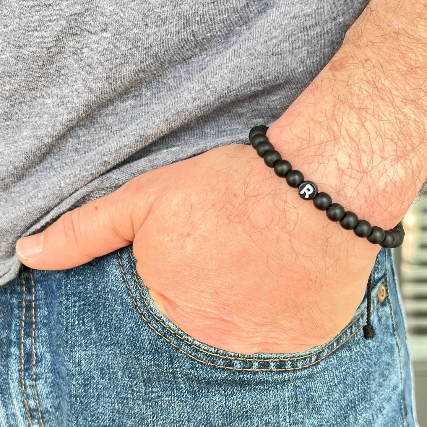 Initial Bracelet men, Personalized Bead Bracelet, Christmas gift for Boyfriend, Couples gift bracelet, Custom gift, Black bracelet