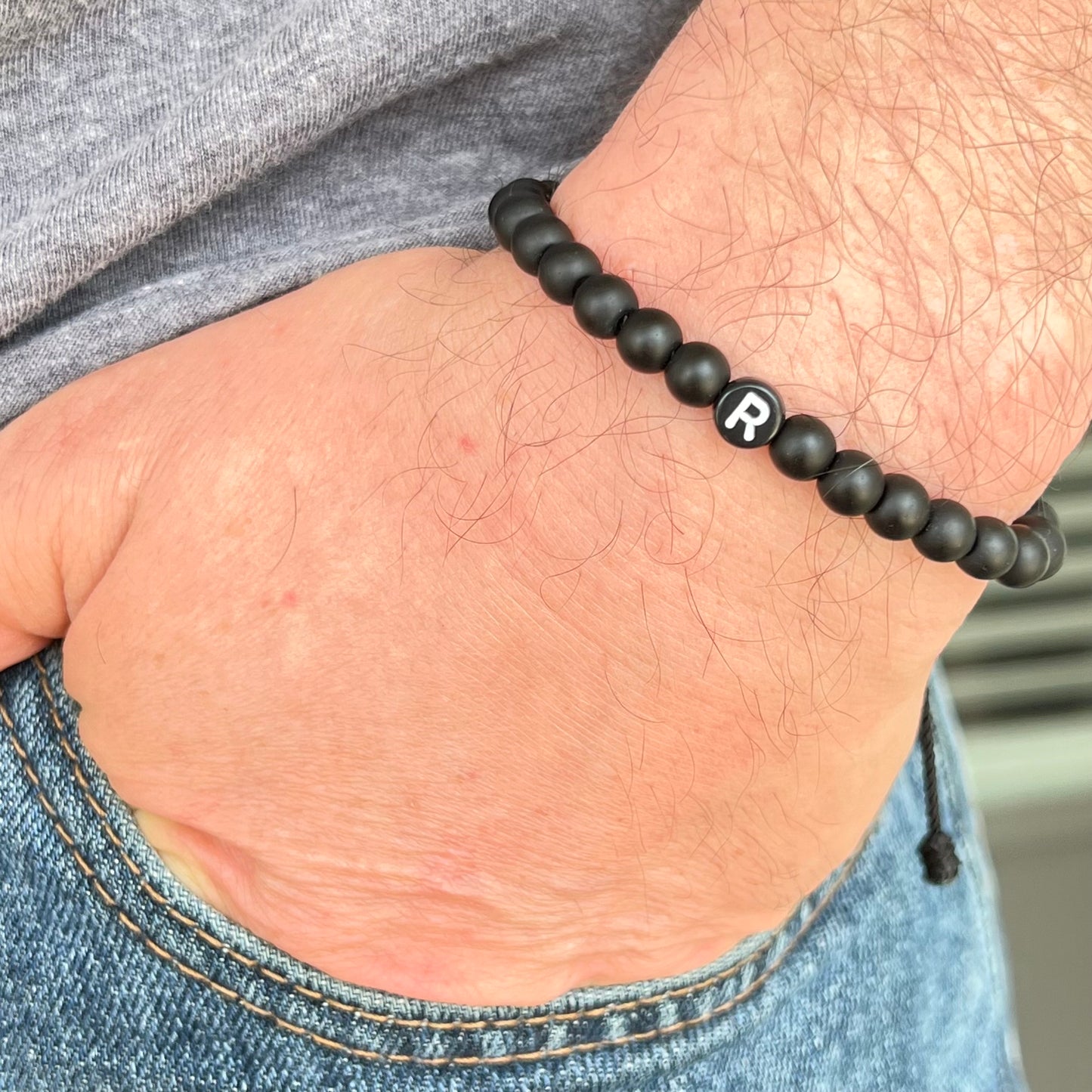 Initial Bracelet men, Personalized Bead Bracelet, Christmas gift for Boyfriend, Couples gift bracelet, Custom gift, Black bracelet