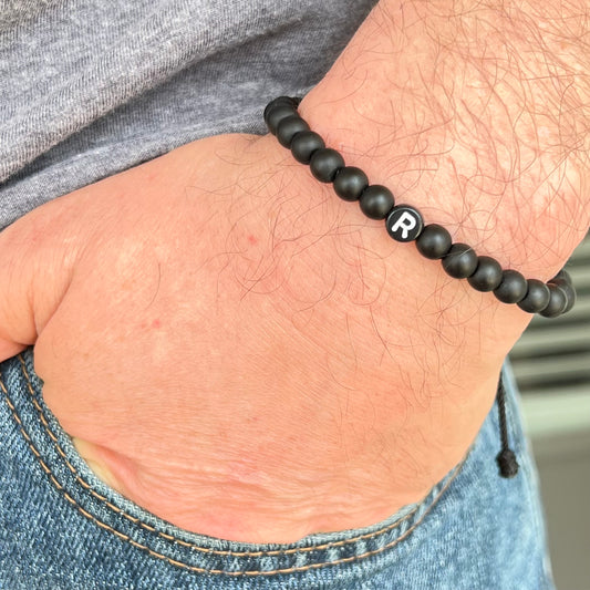 Initial Bracelet men, Personalized Bead Bracelet, Christmas gift for Boyfriend, Couples gift bracelet, Custom gift, Black bracelet