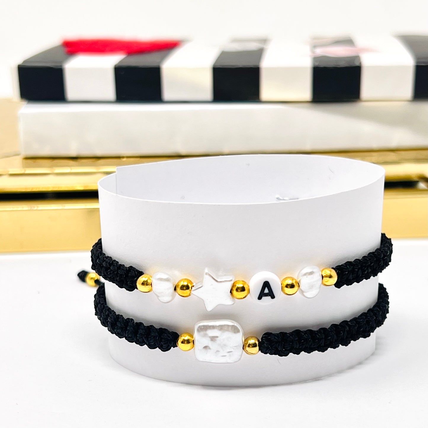 Initial bracelet, pearl bracelet, bracelet set, dainty bracelet, couples bracelet, valentines gift, gift for girlfriend, gift for mom