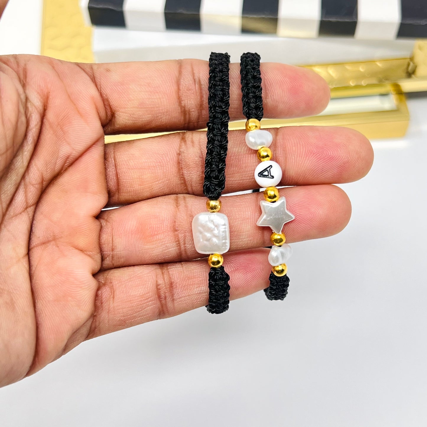 Initial bracelet, pearl bracelet, bracelet set, dainty bracelet, couples bracelet, valentines gift, gift for girlfriend, gift for mom