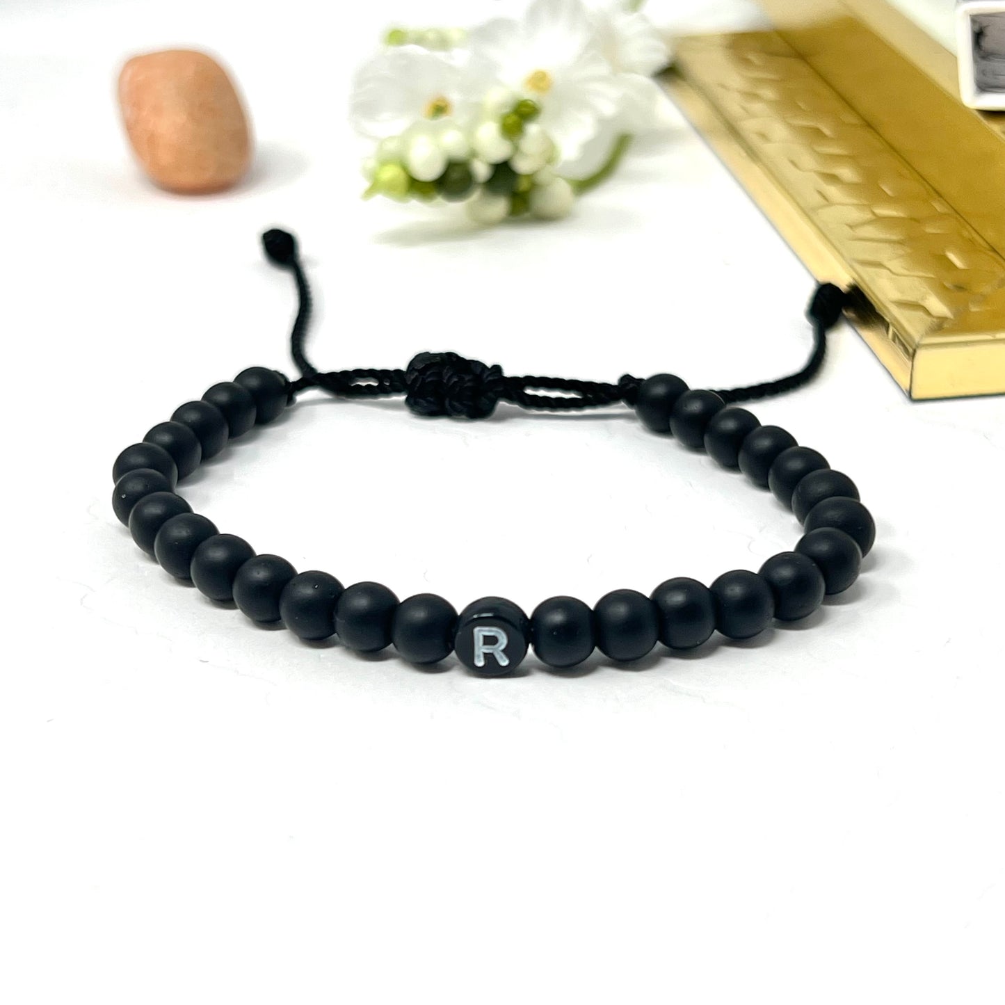 Initial Bracelet men, Personalized Bead Bracelet, Christmas gift for Boyfriend, Couples gift bracelet, Custom gift, Black bracelet