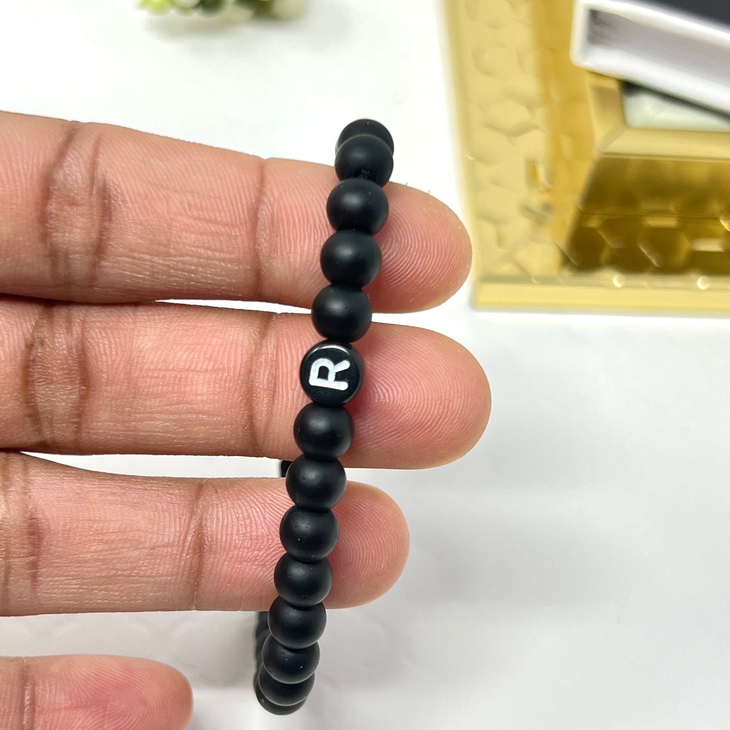 Initial Bracelet men, Personalized Bead Bracelet, Christmas gift for Boyfriend, Couples gift bracelet, Custom gift, Black bracelet
