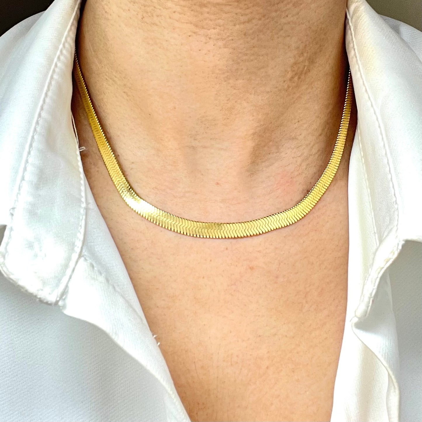 Gold snake chain, Snake chain necklace, Flat Herringbone Necklace, gold collar necklace, Stainless steel jewelry
