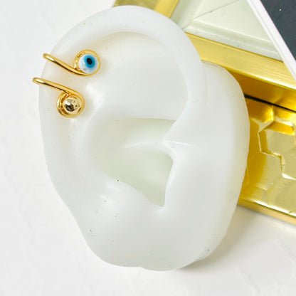 Evil eye ear cuff, Ear cuff no piercing, Gold ear cuff, Evil eye earrings, Ear Climber, Cartilage earrings, Hoop, Double band ear cuf