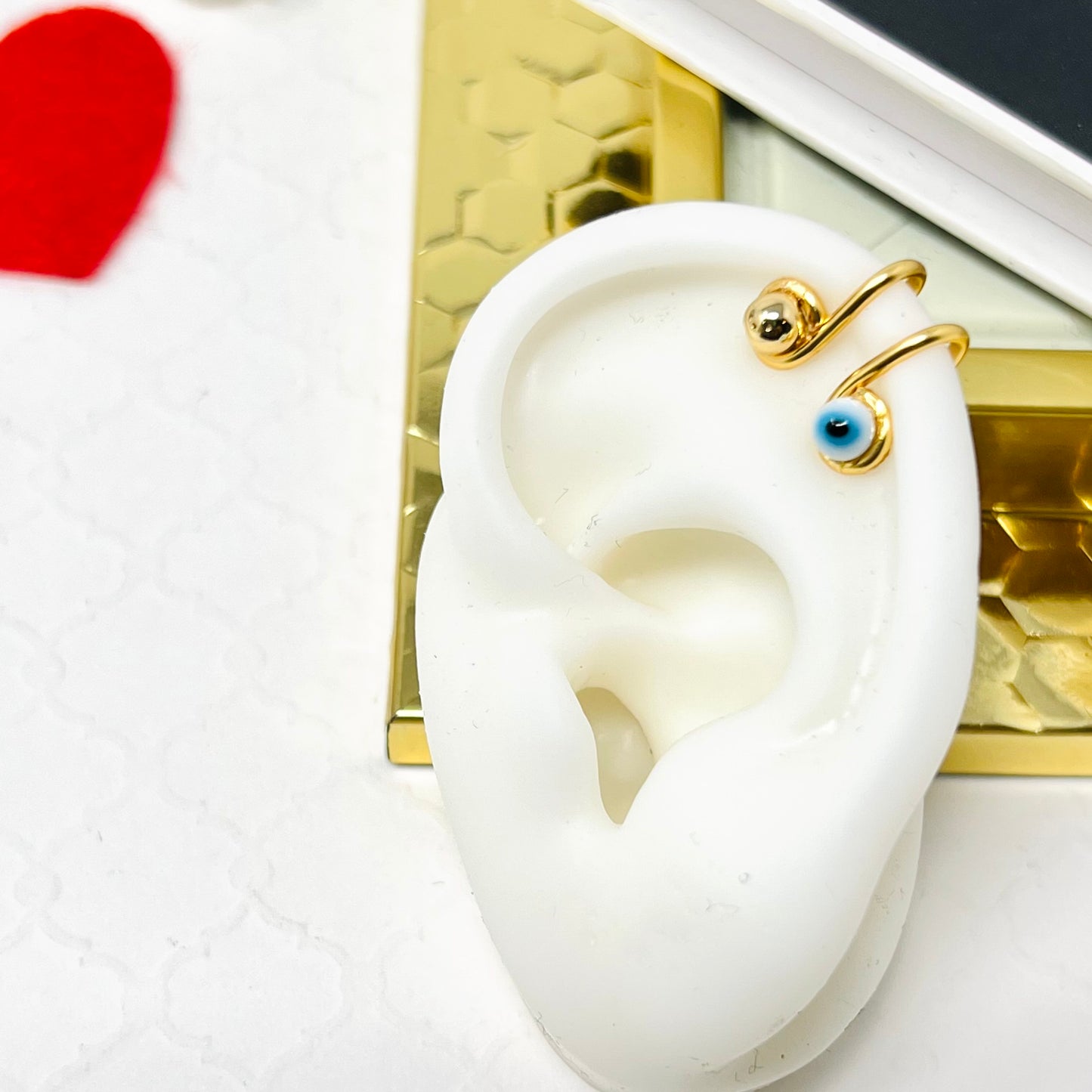 Evil eye ear cuff, Ear cuff no piercing, Gold ear cuff, Evil eye earrings, Ear Climber, Cartilage earrings, Hoop, Double band ear cuf