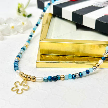 Beaded Choker Necklace, Natural Stone Choker, Gold Plated Charm