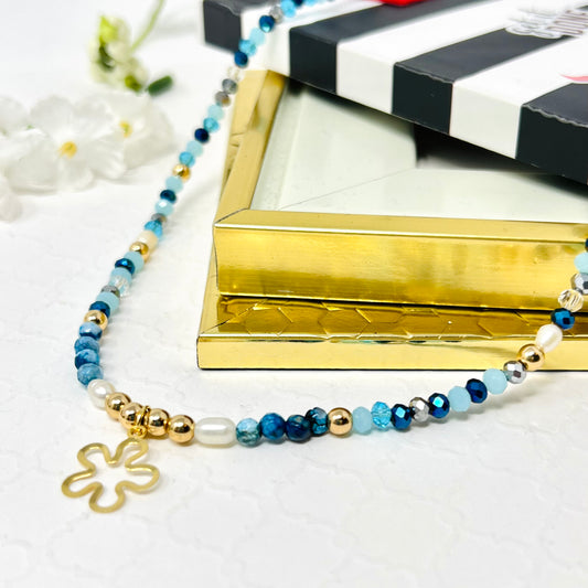Beaded Choker Necklace, Natural Stone Choker, Gold Plated Charm