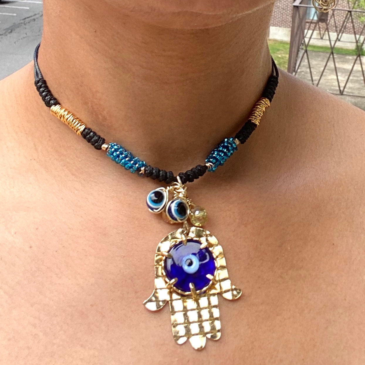 Evil Eye Hand Of Fatima Necklace Adjustable