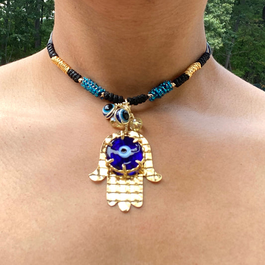 Evil Eye Hand Of Fatima Necklace Adjustable