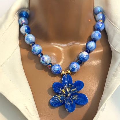 Handmade Flower Charm Beaded Necklace
