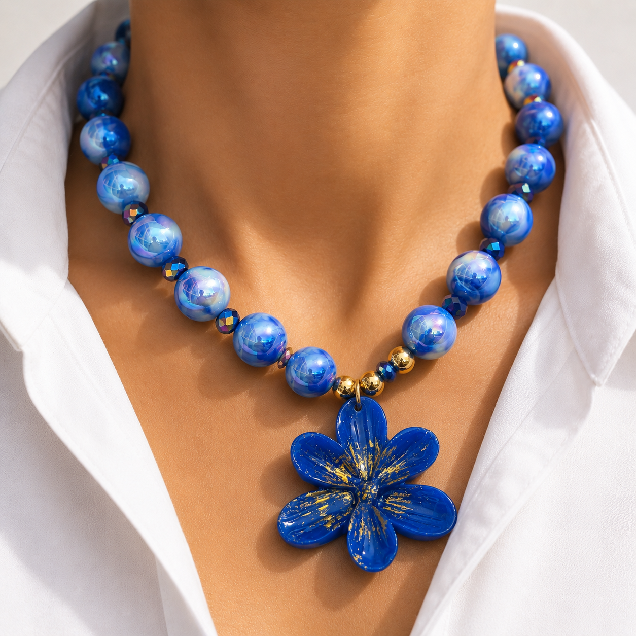 Handmade Flower Charm Beaded Necklace