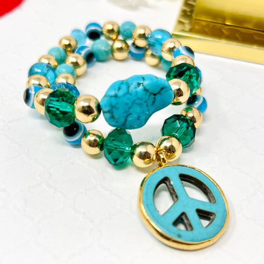 Turquoise Stone and Hematite Elastic Bracelet