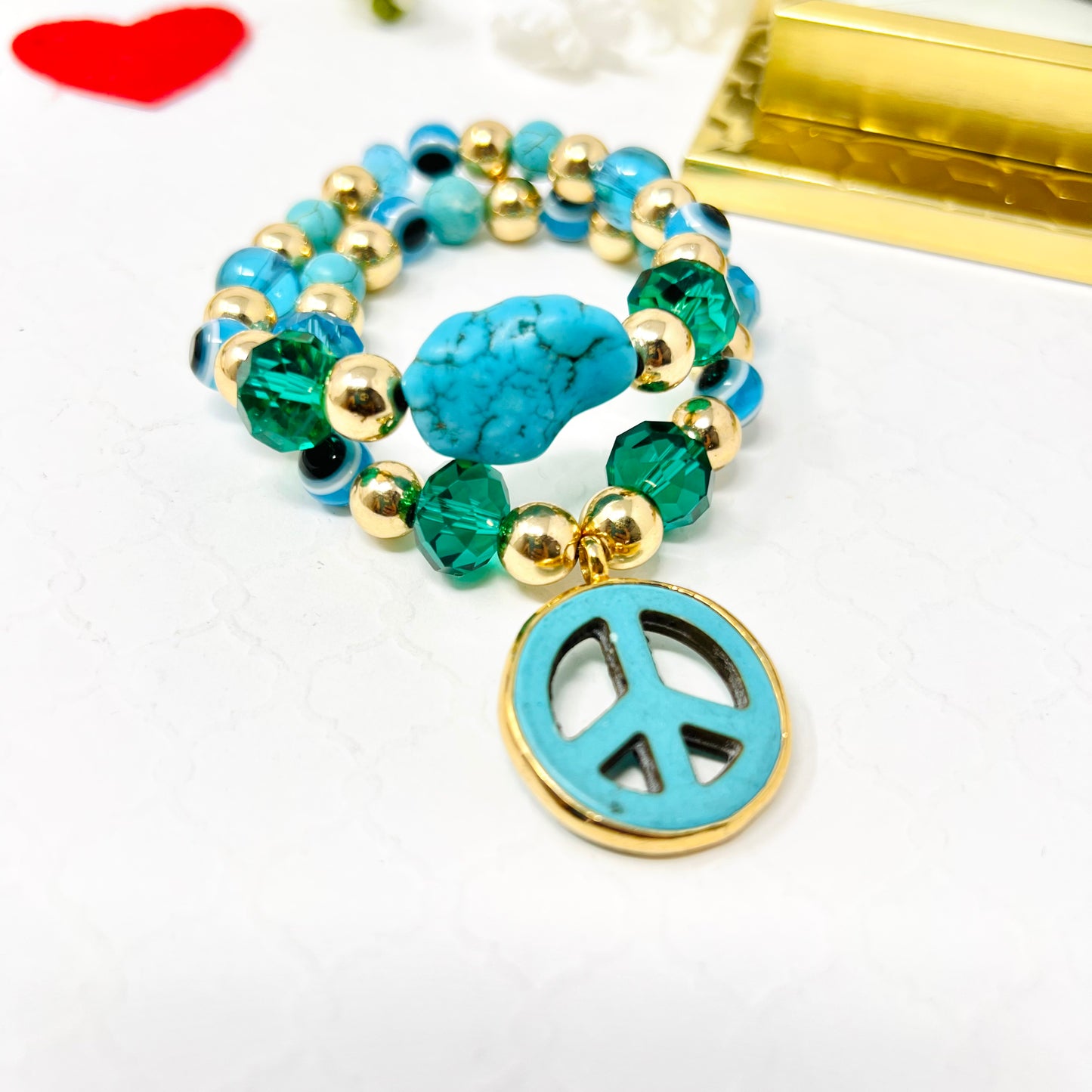 Turquoise Stone and Hematite Elastic Bracelet