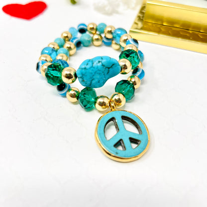 Turquoise Stone and Hematite Elastic Bracelet