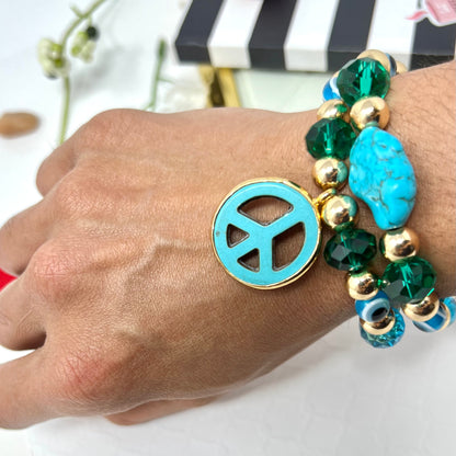 Turquoise Stone and Hematite Elastic Bracelet