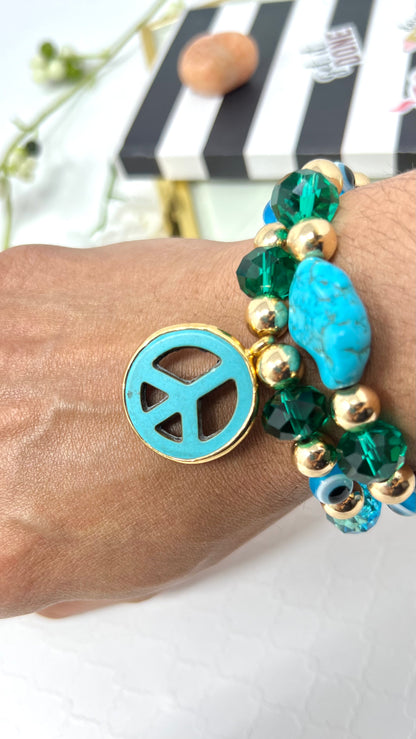 Turquoise Stone and Hematite Elastic Bracelet